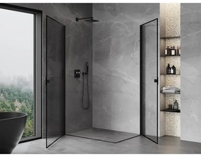 Mexen Mist-B Duo, 2-krídlový výklopný sprchový kút 100 x 90 cm, číre sklo-čierny rám, 8A2-100L-090P-70-70