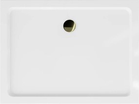 Mexen SLIM - Obdĺžniková sprchová vanička 140x100x5cm + zlatý sifón, biela, 40101014G