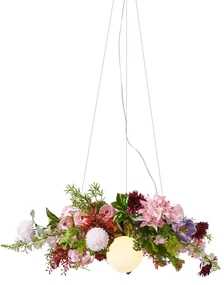 Boho stropné svietidlo čierne s farebnými kvetmi červenej a ružovej farby - Flower Power