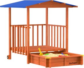 Pieskovisko s verandou SUNNY, 130x130x143cm, hnedá/modrá Jurhan