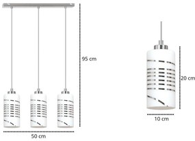 Závesné svietidlo Cobi, 3x biele sklenené tienidlo so vzorom, ch