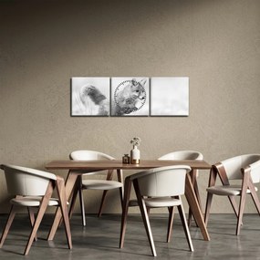 Obraz - Skákajúca líška, čiernobiela (s hodinami) (90x30 cm)