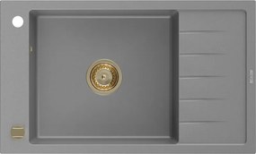 Mexen Elias, granitový drez granitový 795x480x200 mm, 1-komorový, šedá so zlatým sifónom, 6511791005-71-G