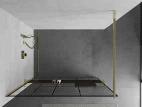 Mexen Kioto+, sprchová zástena s poličkou a držiakom na uteráky 100 x 200 cm, 8mm číre sklo vzor čierny, zlatý profil, 800-100-121-50-78