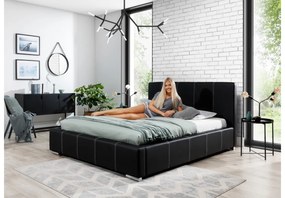 čalúnená posteľ do spálne s úložným priestorom Lucia - Čierna Ekokoža Soft 11, 160x200