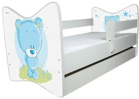 Detská posteľ  " Modrý Medvedík " deluxe, Rozmer 140x70 cm, Farba biela, Matrace penový matrac 6 cm