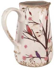 Béžový keramický džbán s kvetmi a vtáčikmi Birdie - 16*12*18 cm