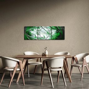 Zelený abstraktný obraz (s hodinami) (90x30 cm)