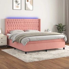 Posteľný rám boxsping s matracom a LED ružový 160x200 cm zamat 3139756