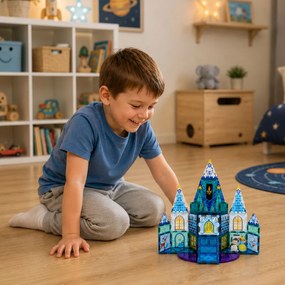 LEAN Toys Magnetické stavebné kocky – Zámok ľadovej princeznej, modré, 47 dielov