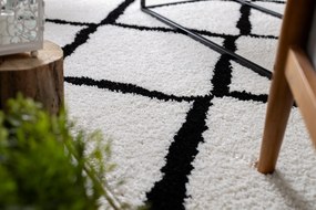 Koberec BERBER CROSS, biely, strapce, Maroko Shaggy