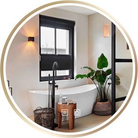 Rea Rea, LED okrúhle zrkadlo v zlatom ráme 70cm, zlatá matná, HOM-02502