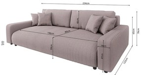 Svetloružová menčestrová rozkladacia/s úložným priestorom pohovka 234 cm Sara – Ropez