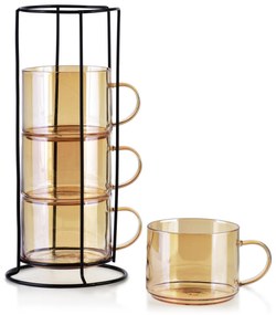 Sada 4 ks skleněných hrnků PETER HONEY 350 ml žlutá