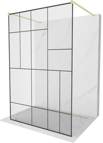 Mexen Kioto, sprchová zástena Walk-In 120 x 200 cm, 8mm sklo čierny vzor, zlatý matný profil, 800-120-002-55-78