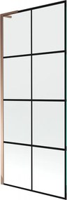 Mexen Next L, 1-krídlová vaňová zástena 80 x 150 cm, 6mm číre sklo-čierny vzor, ružové zlato profil, 895-080-000-03-77-60