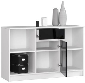 Komoda Briar (biela + lesk čierny). Akcia -20%. Vlastná spoľahlivá doprava až k Vám domov. 1128585