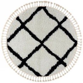 Okrúhly koberec BERBER TROIK, biely, strapce, Maroko Shaggy