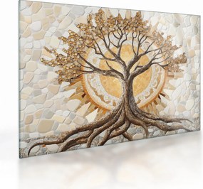 Sklenený obraz – Zlatý strom života v mozaike (70x50 cm)