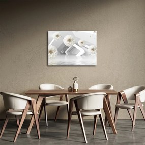 Abstraktný obraz s belostnými kvetmi (70x50 cm)
