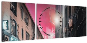 Obraz ohňostrojov v Marseille (s hodinami) (90x30 cm)