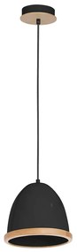 Závesné svietidlo Studio, 1x drevené/čierne kovové tienidlo, (fi 21cm), b/br