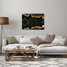 Sklenený obraz jazera pri lese (70x50 cm)