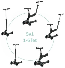 QPlay - Detská kolobežka SEMA PRO 5v1 s LED kolieskami, čierna