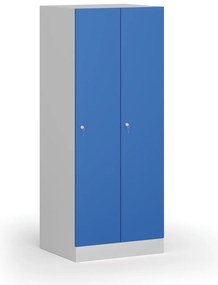 Šatníková skrinka S1 znížená, 2 oddiely, 1500 x 600 x 500 mm, demont, cylindrický zámok, modré dvere