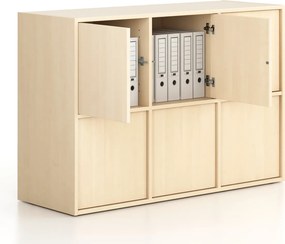 Kancelárska skriňa FRAME, nízka, 6x dvere, 1299 x 450 x 881 mm, PUSH-lock, breza