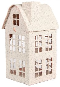 Béžový antik kovový svietnik domček Vintage House - 14*14*26 cm