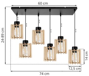 Závesné svietidlo Timber 7, 6x drevené tienidlo