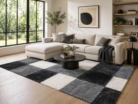 Ayyildiz, Kusový koberec Life Shaggy 1501 black, 60x110, čiernobiela, obývacia izba