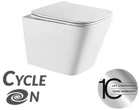 Laveo Kvadrato Cycleon 2.0, závesná WC misa s toaletným sedadlom z duroplastu, Vortex splachovanie, biela lesklá, LAV-VMK_610S