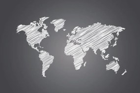 Samolepiaca tapeta šrafovaná mapa sveta v čiernobielom prevedení - 225x150