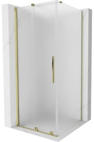 Mexen Velar, sprchový kút s posuvnými dverami 100 x 100 cm, 8mm sklo námraza, zlatá lesklá, 871-100-100-31-50