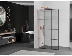 Mexen Kioto L, sprchová zástena Walk-In 100 x 200 cm, 8mm číre sklo čierny vzor, ružové zlato profil, 800-100-103-60-77