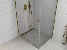 Mexen Roma, sprchovací kút 90 (dvere) x 80 (stena) cm, 6mm číre sklo, zlatý profil, 854-090-080-50-00