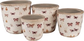 Béžový antik obal na kvetináč s motýlikmi Butterfly Paradise XS - Ø 11*10 cm