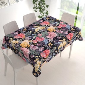 Biante Zamatový obdĺžnikový obrus Tamara TMR-019 Záhradné kvety na čiernom 140x180 cm
