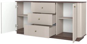 Komoda Vespera 160 cm na sokli - kašmírová / orech / zlatá