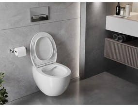 Mexen Egg, závesná WC misa Rimless s duroplastovým sedátkom s pomalým zatváraním, biela lesklá, 30245000