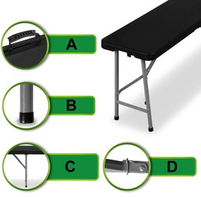 Cateringový set FETA stôl 180 cm + 2 lavice čierna