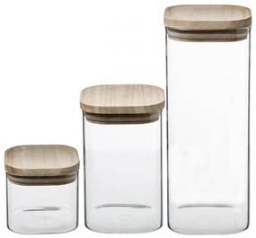Súprava sklenených hranatých dóz s bambusovým vekom 0,5 l + 1 l + 1,8 l
