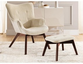 Béžové menčestrové kreslo s podnožkou Niko – Ropez