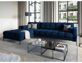 Tmavomodrá zamatová rohová pohovka Cosmopolitan Design Bali, ľavý roh