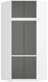 Rohová skriňa s nadstavcom S100 biela / sivá