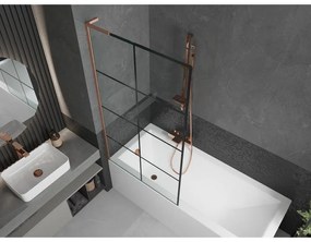 Mexen Next L, 1-krídlová vaňová zástena 90 x 150 cm, 6mm číre sklo-čierny vzor, medený profil, 895-090-000-03-77-65