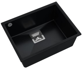 Sink Quality Argon 60, kuchynský granitový drez 550x420x225 mm + chrómový sifón, čierna, SKQ-ARG.C.1KBO.60.X