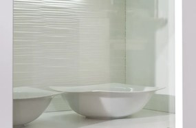 Široká vitrína Caracas typ 22, dub/biely lesk, s osvetlením